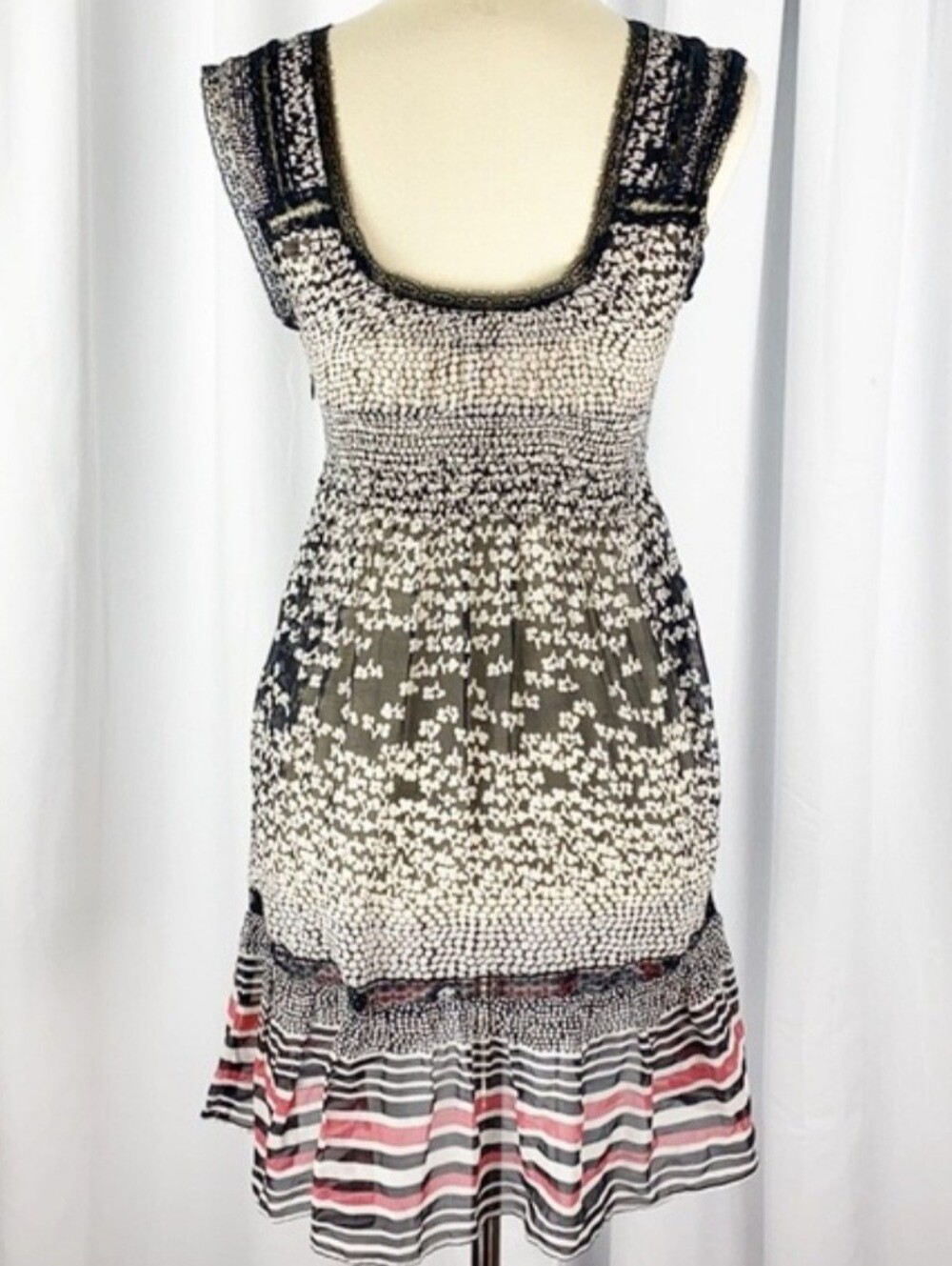 VTG Free People Sleeveless Smocked Silk Blend Lace Tunic Slip Dress Size 4 - Picture 8 of 15